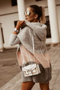 Color Matching Hooded Knit Cardigan Coat Women's Long Sleeve