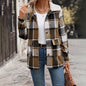 All Match Retro Style Brushed Lapel Plaid Coat For Women
